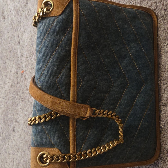 Yves Saint Laurent Niki Blue and Tan Quilted Shoulder Bag - Picture 3 of 7